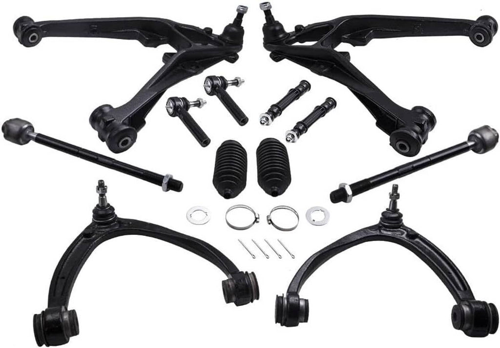 Front upper and lower control arm kit with bushings and hardware, black steel parts