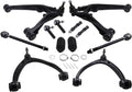 Front upper and lower control arm kit with bushings and hardware, black steel parts