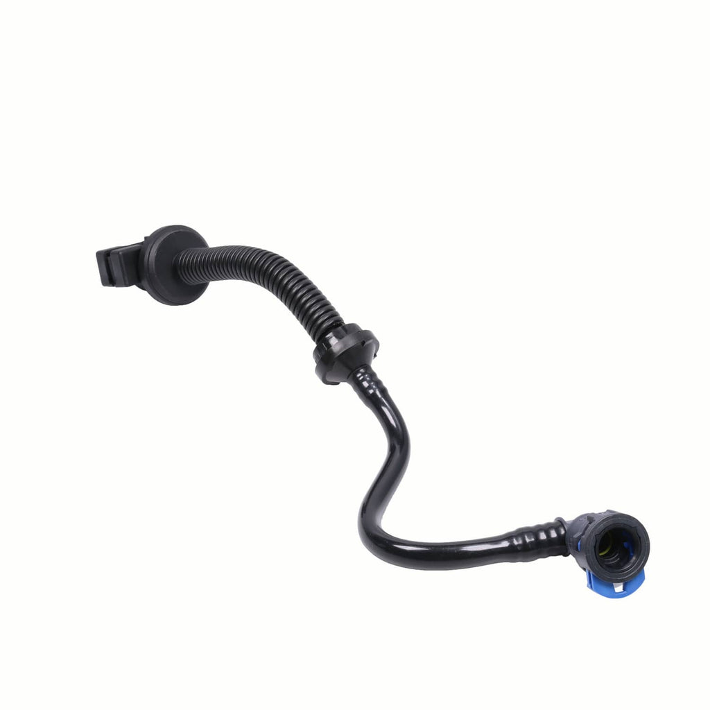 Black fuel vapor hose assembly with ribbed section and blue inlet connector