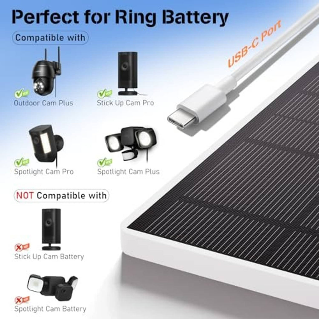 White solar charging kit with USB-C cable connector and black solar panel face.