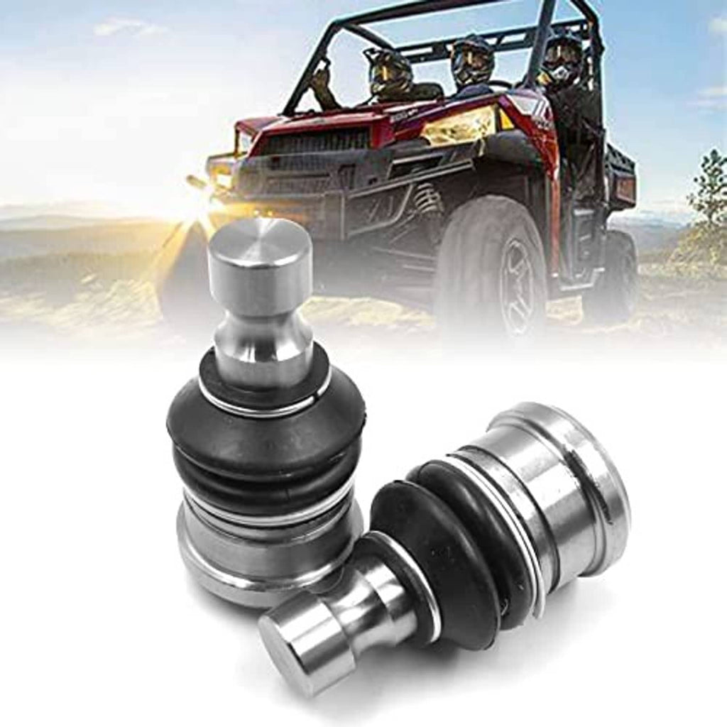 Two front ball joints with black rubber boots and polished metal studs