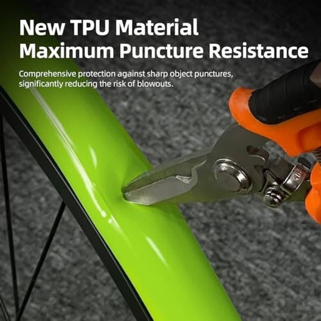 Green TPU bicycle inner tube with puncture-resistant tool contact on tire surface