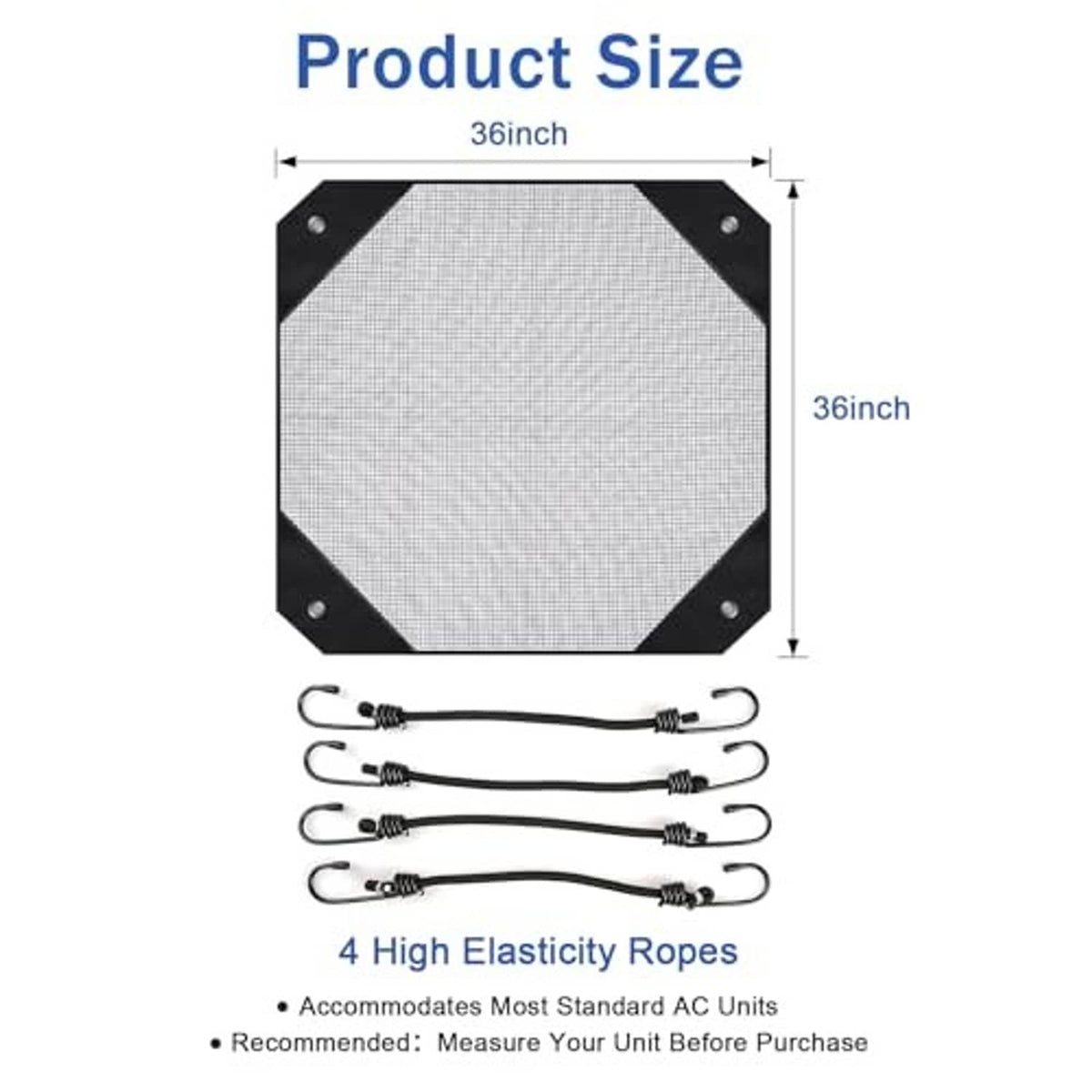 36 in octagonal AC cover with breathable fabric panel and four elastic securing ropes