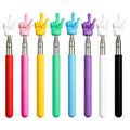 Telescopic teacher finger pointers set of eight with colored caps and chrome spring shafts