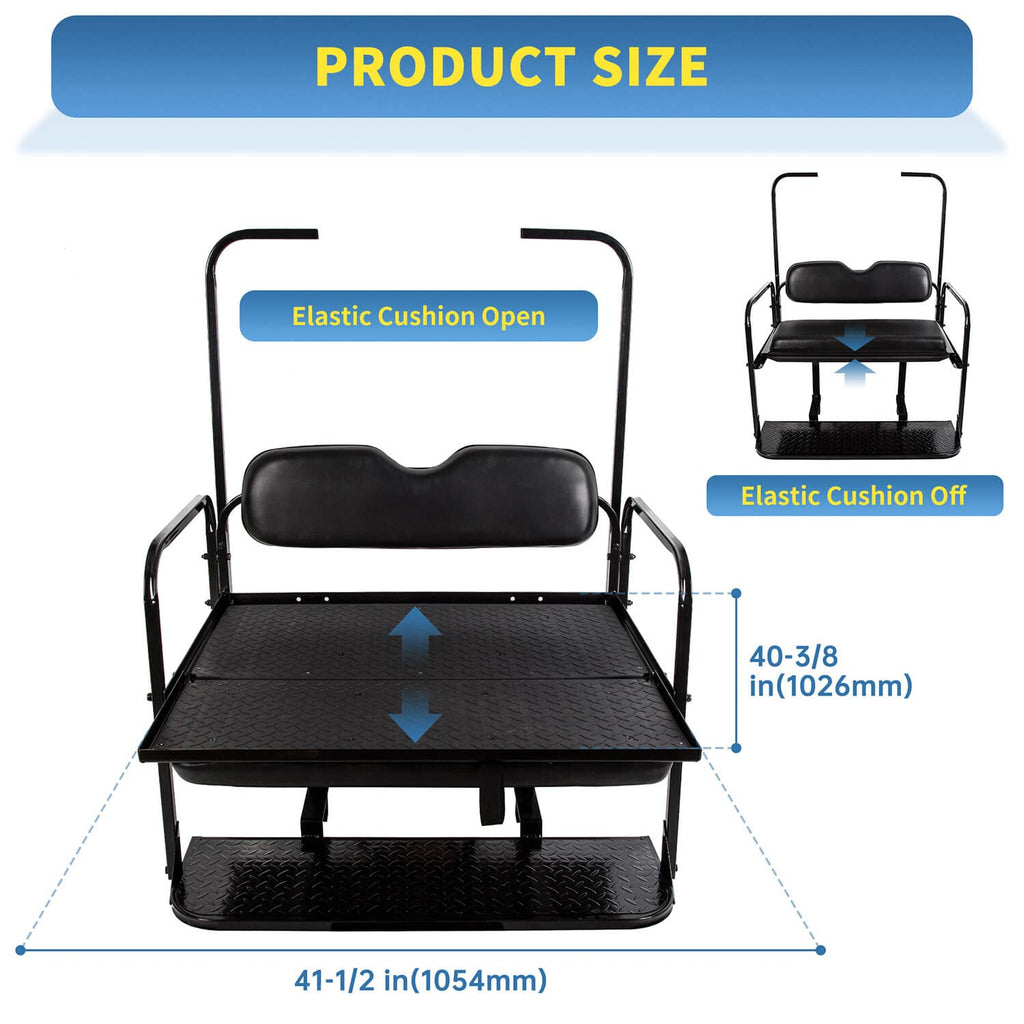 Front view of black folding rear seat cushion pad with roof support and platform