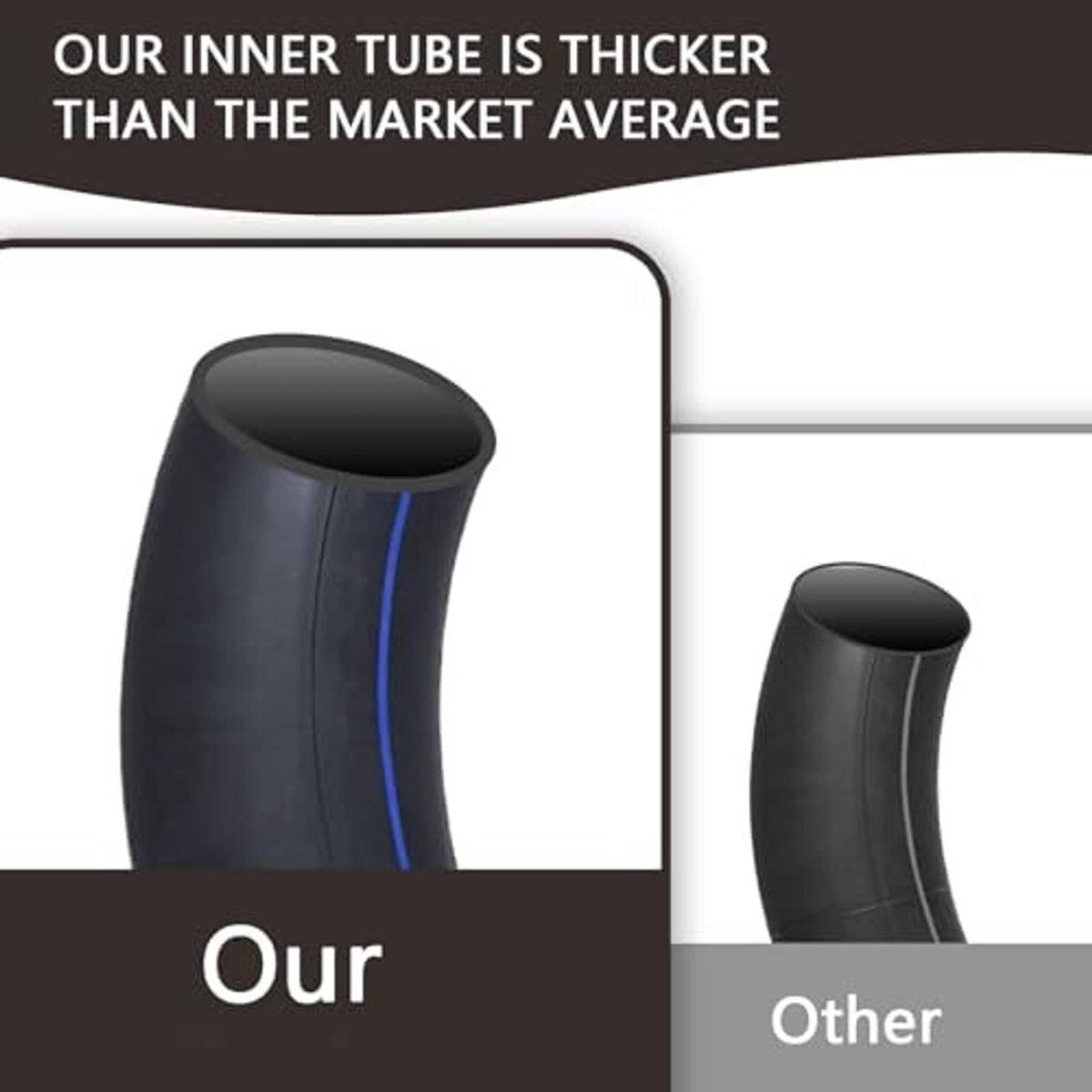 Thick black inner tube section with blue stripe, end opening shown