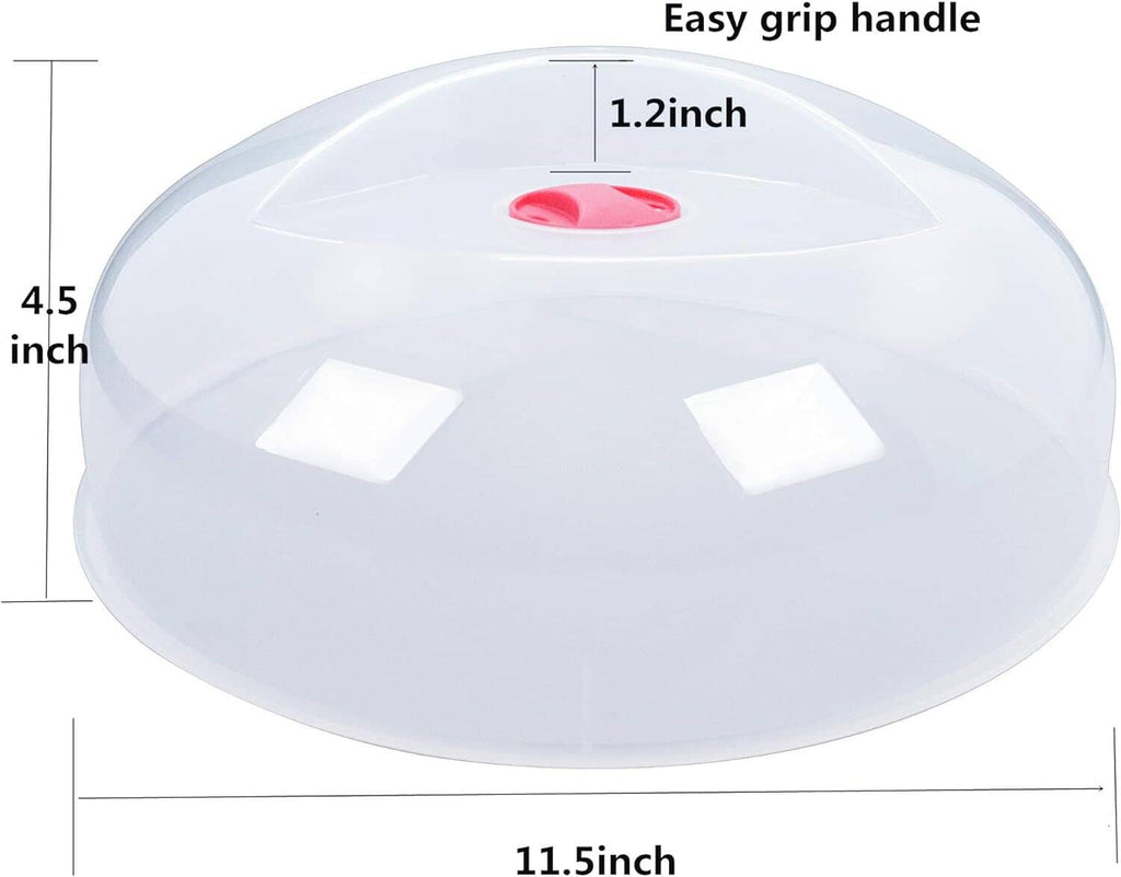11.5-inch clear microwave splatter cover with red easy-grip handle