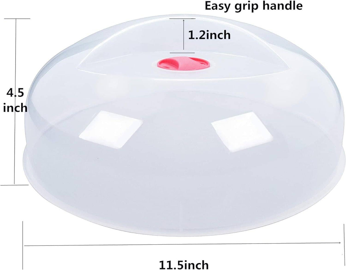 11.5-inch clear microwave splatter cover with red easy-grip handle