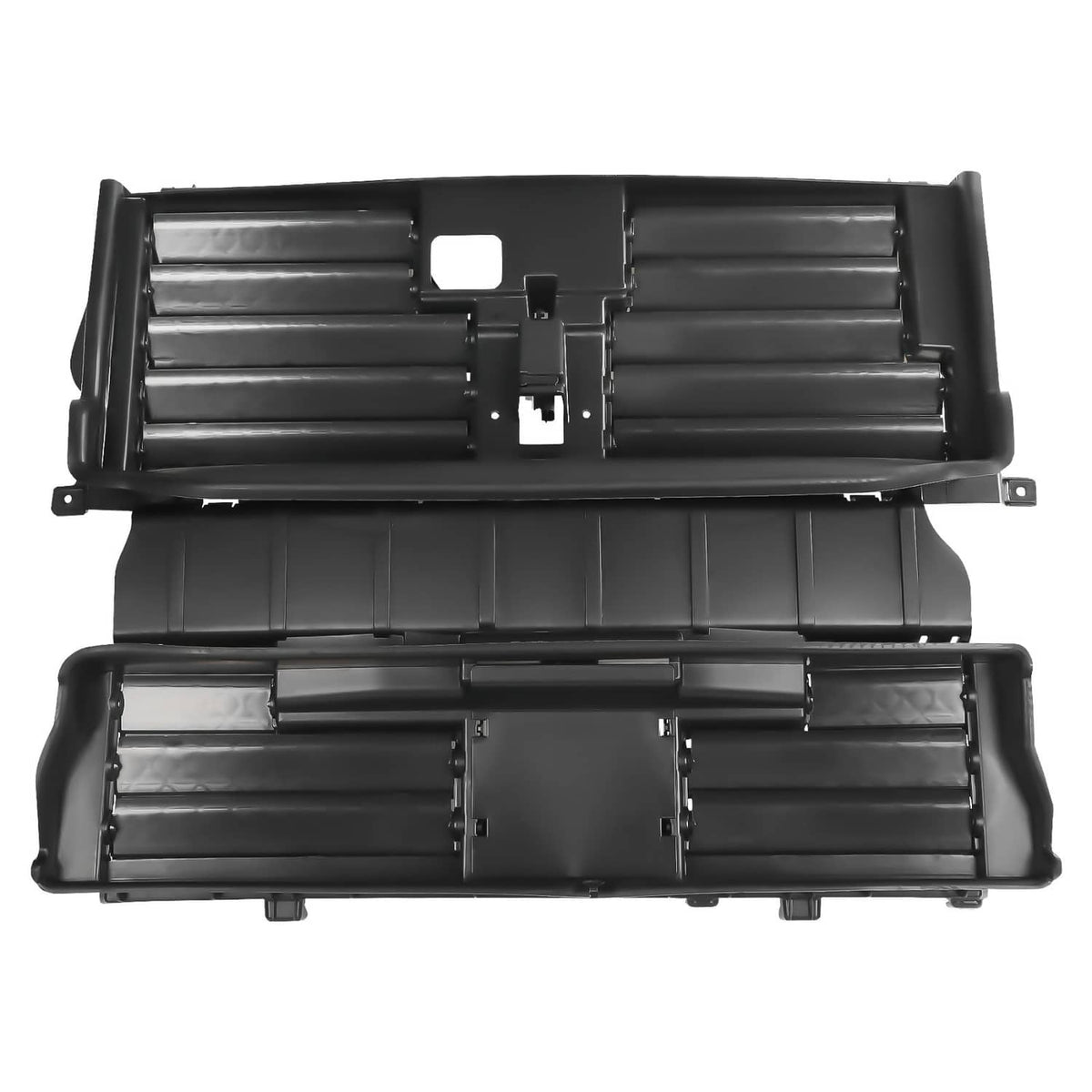 Active grille shutter motor assembly with black dual shutter louvers, front grille insert