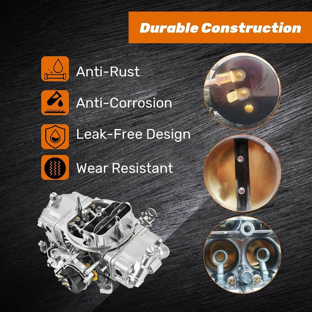 4-barrel double pumper carburetor with gold-toned internal detail close-up views