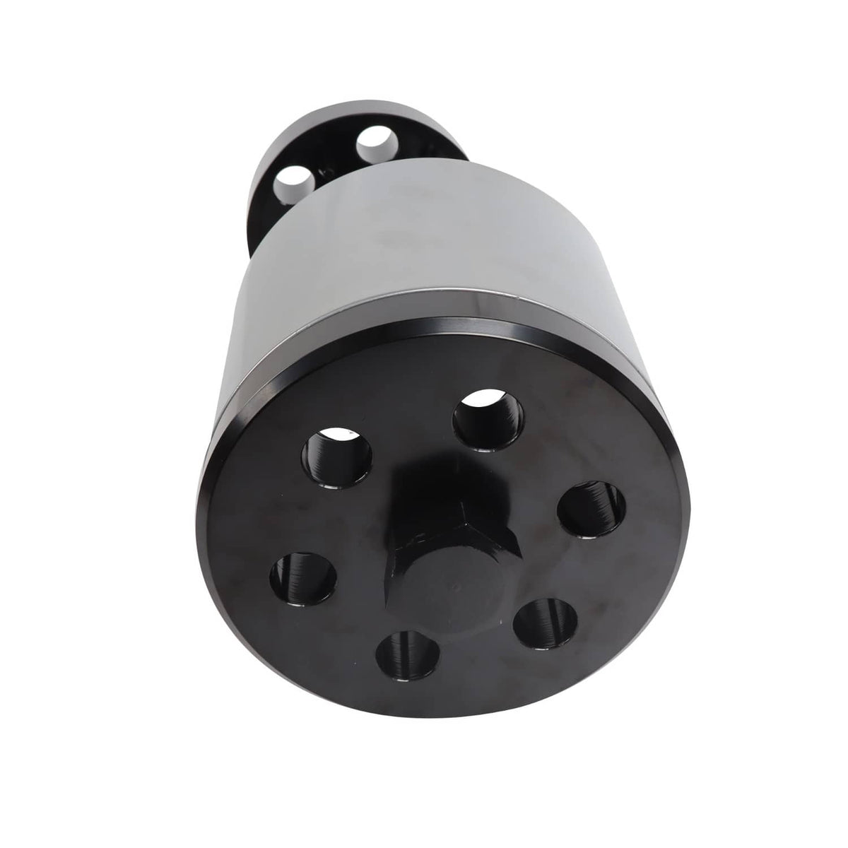 Metal bushing installation tool driver with black flanged end and bolt holes