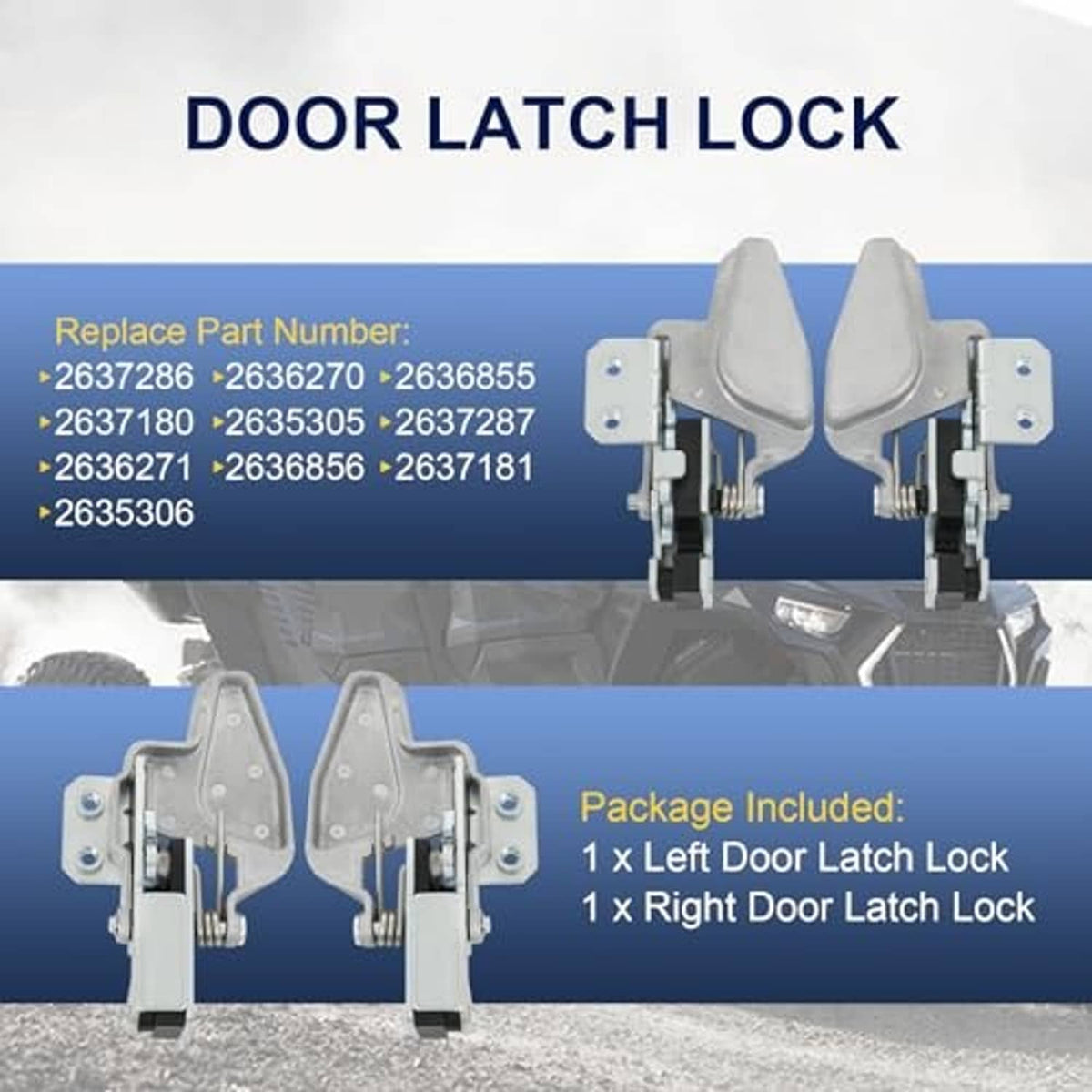 Metal door latch lock set showing left and right latches with mounting brackets