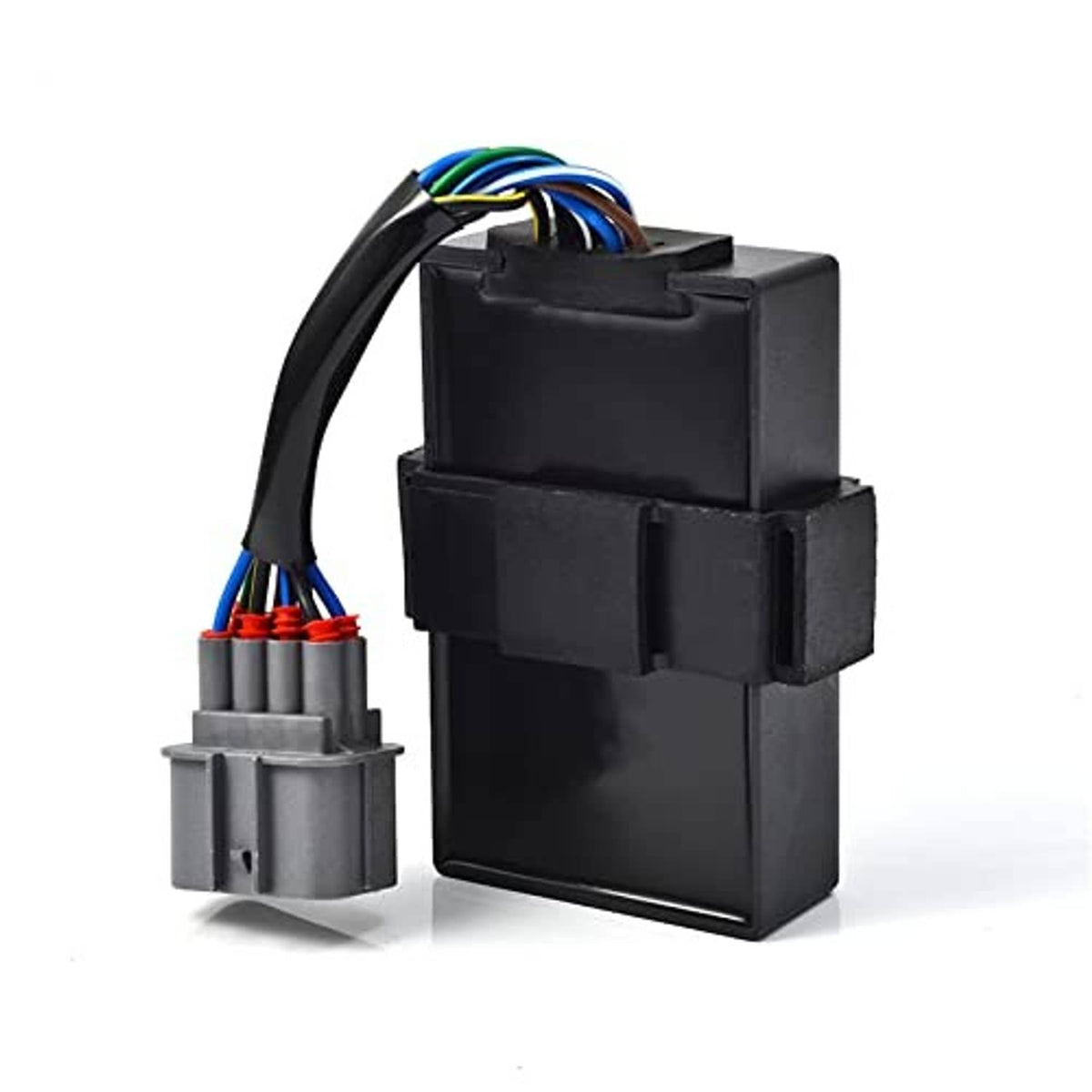 Black CDI control box with multi-pin connectors and colored wire leads