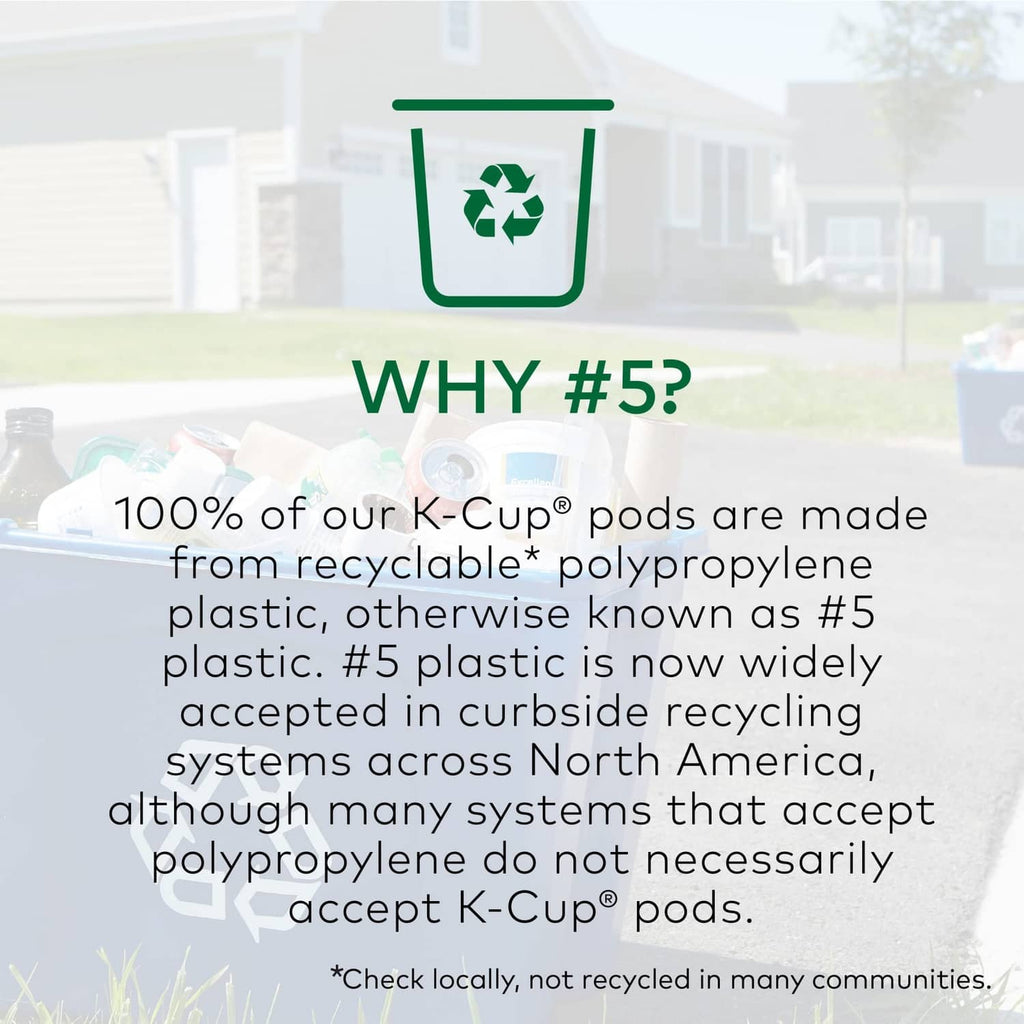 Recycling information about K-Cup pods made from #5 plastic acceptability