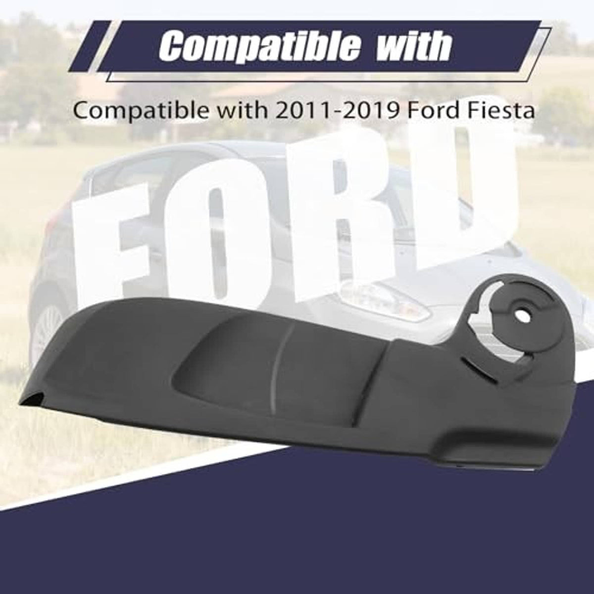 Front driver-side seat shield outer cover, dark gray plastic trim with round hole.