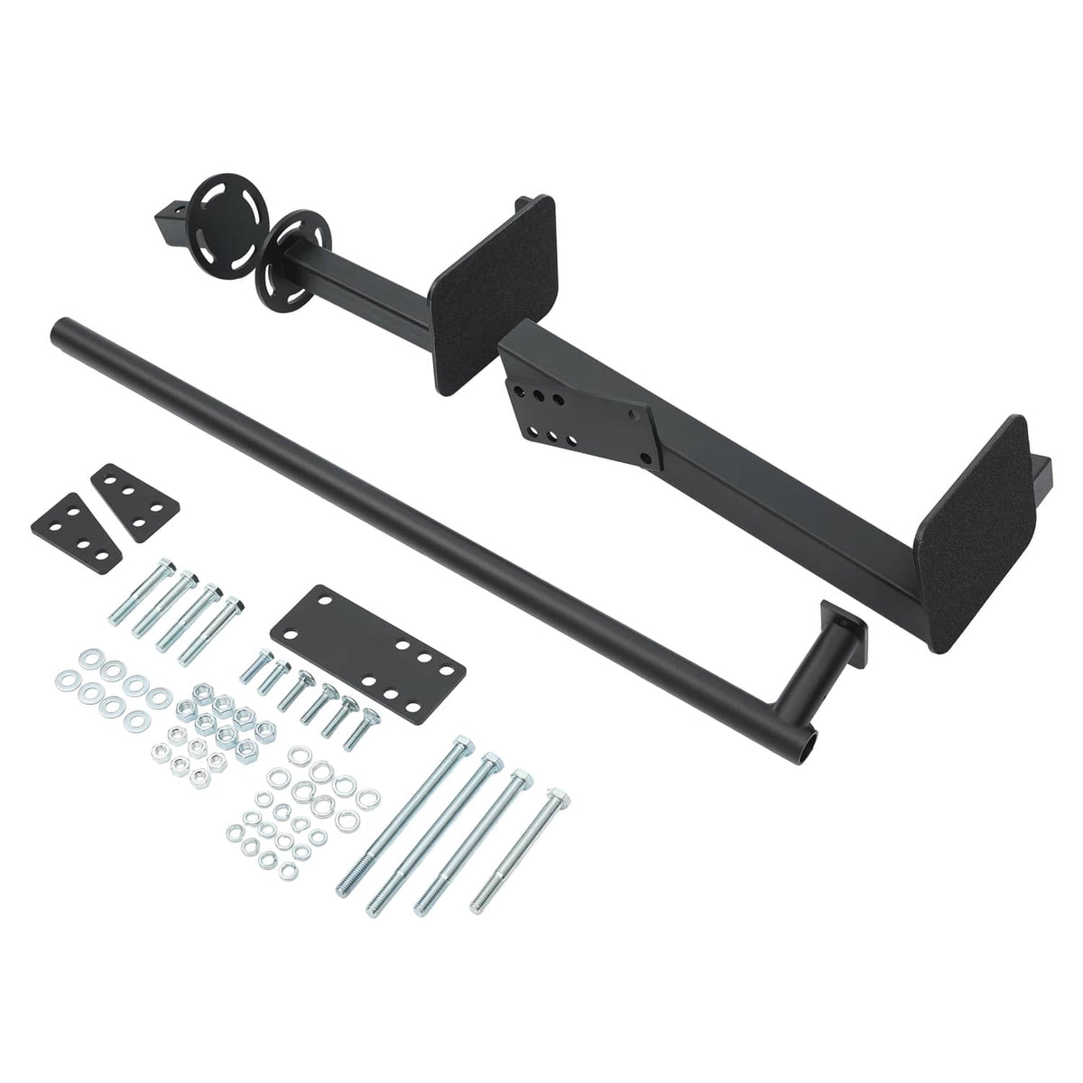 Dual step mounting bar with handle bracket, base plates, and included fasteners