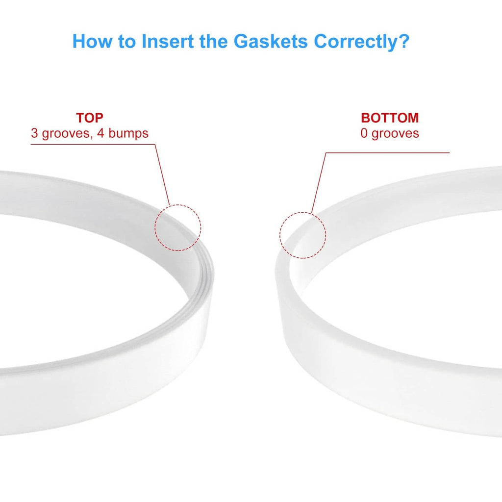 White rubber blender gasket ring close-up showing grooves along the seal edge