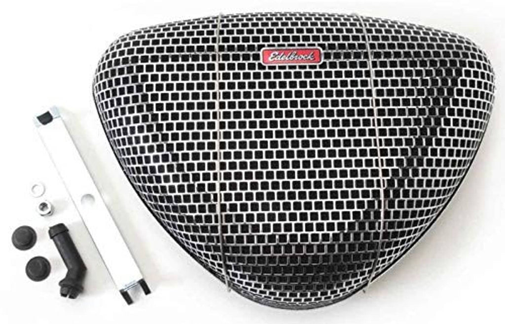 Edelbrock Pro-Flo air cleaner with black mesh dome and red Edelbrock logo badge