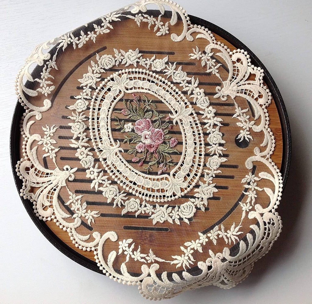 RivetOak 2Pack Retro Lace Placemats, French Crochet Doilies, 12 x 16 inches, Beige