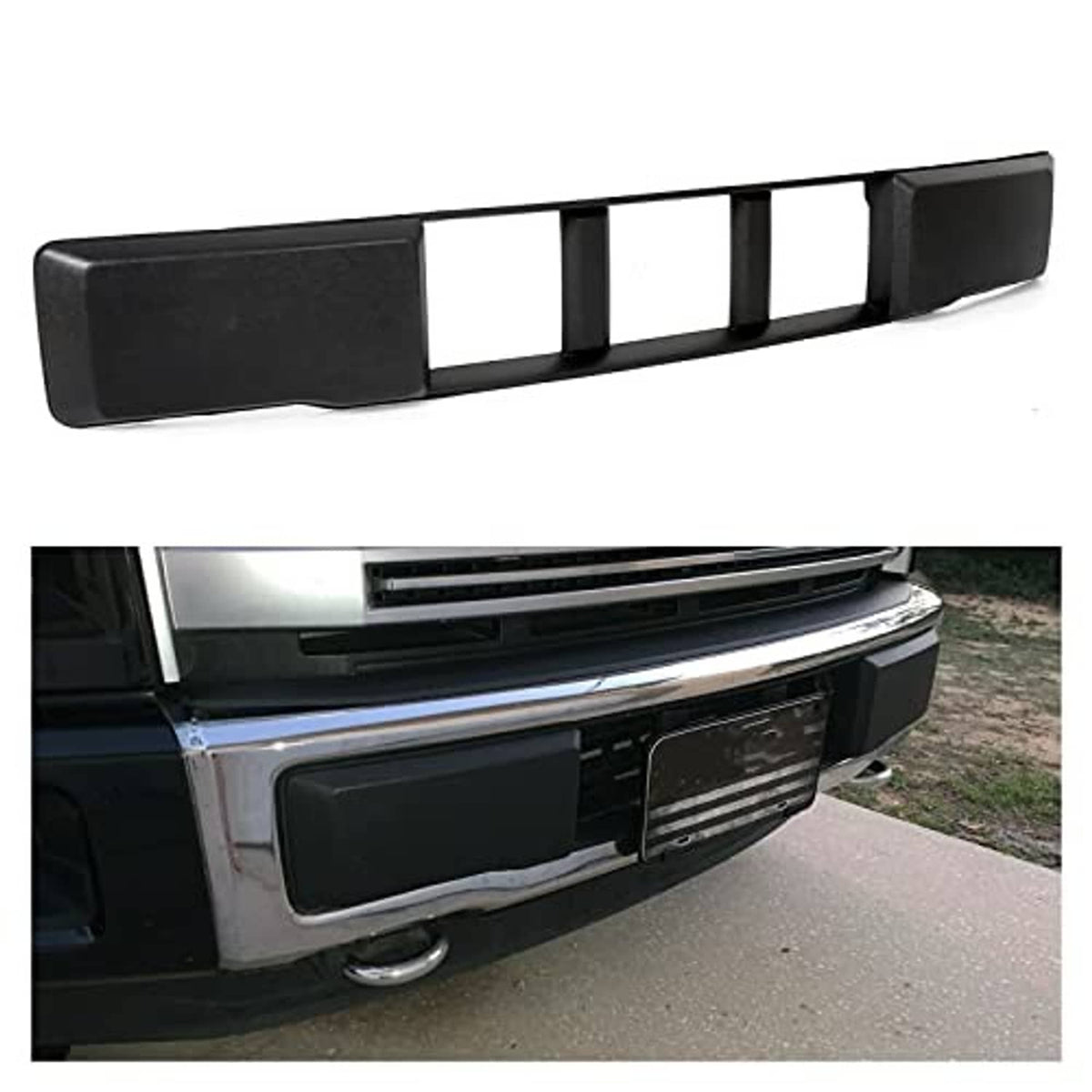 Black front bumper lower grille insert, long bar with rectangular openings