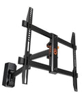 Full motion TV wall mount bracket with black steel arms and lock knobs