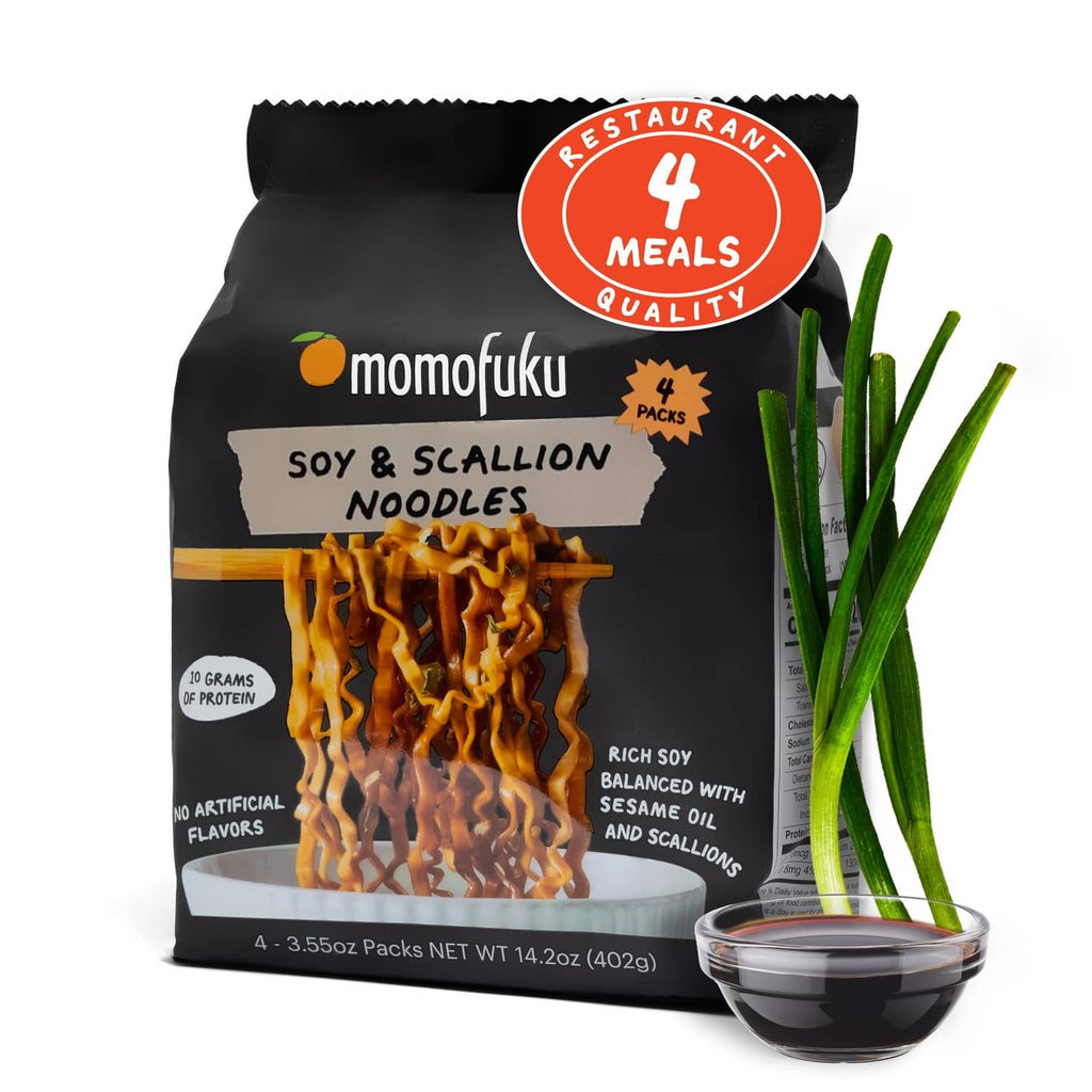 Soy and scallion ramen noodles 4-pack with green scallions and condiment cup