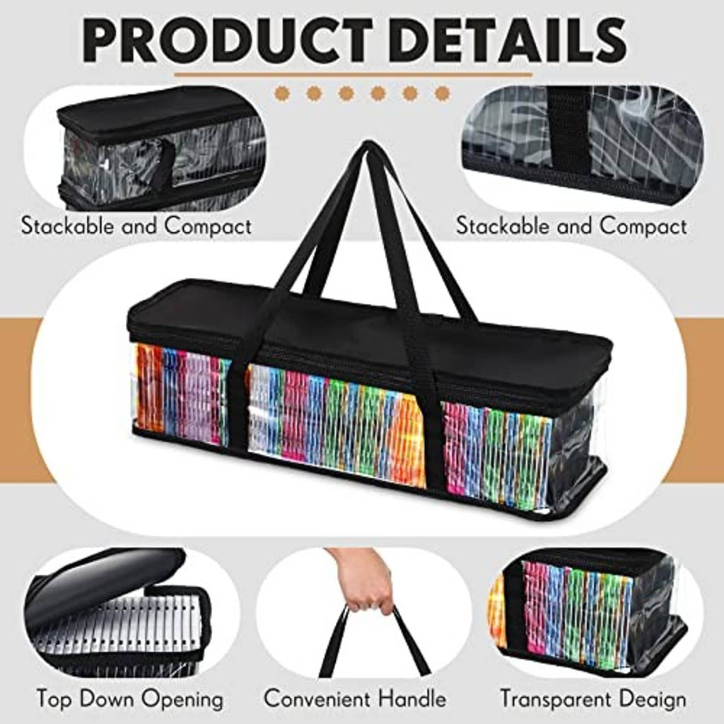 Black CD storage bag with clear top opening, transparent PVC panels, rainbow-striped sides