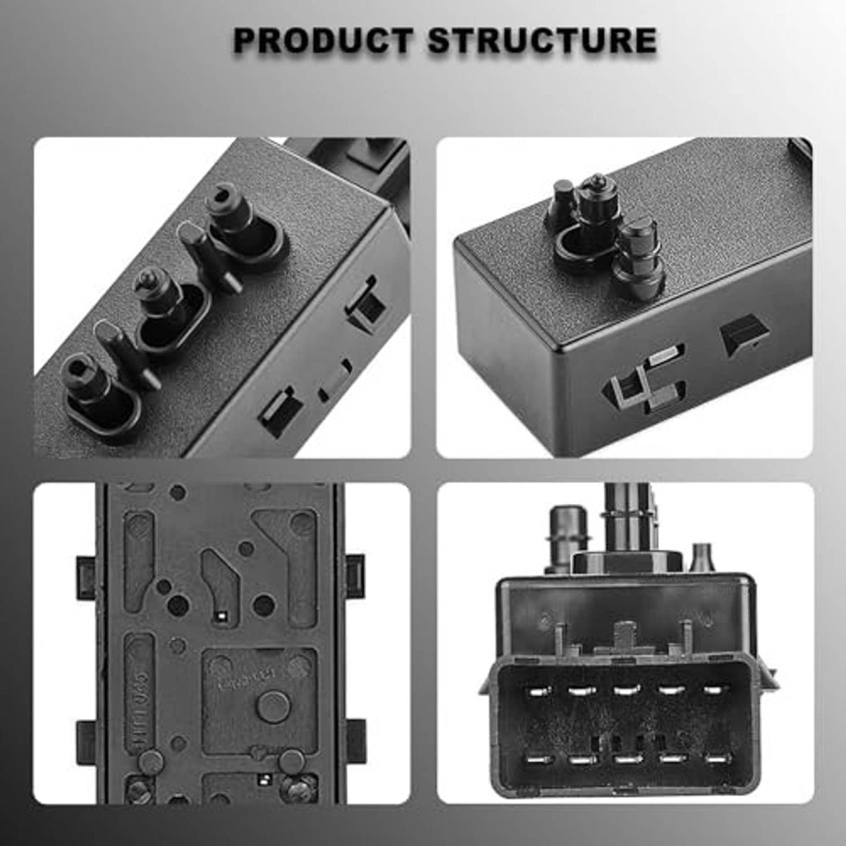 Seat power switch assembly showing button side details and rear connector pins