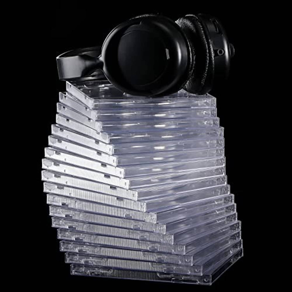 Clear CD jewel case set holding a stack of cases in a tidy arrangement