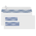 Stacked self-seal security envelopes with two blue privacy windows