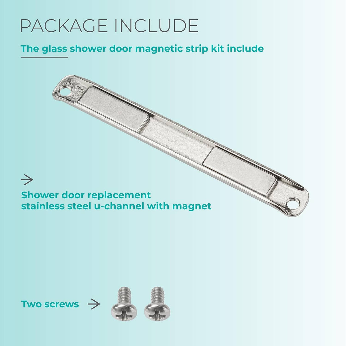 Shower door replacement U-channel magnet strip kit with two screws