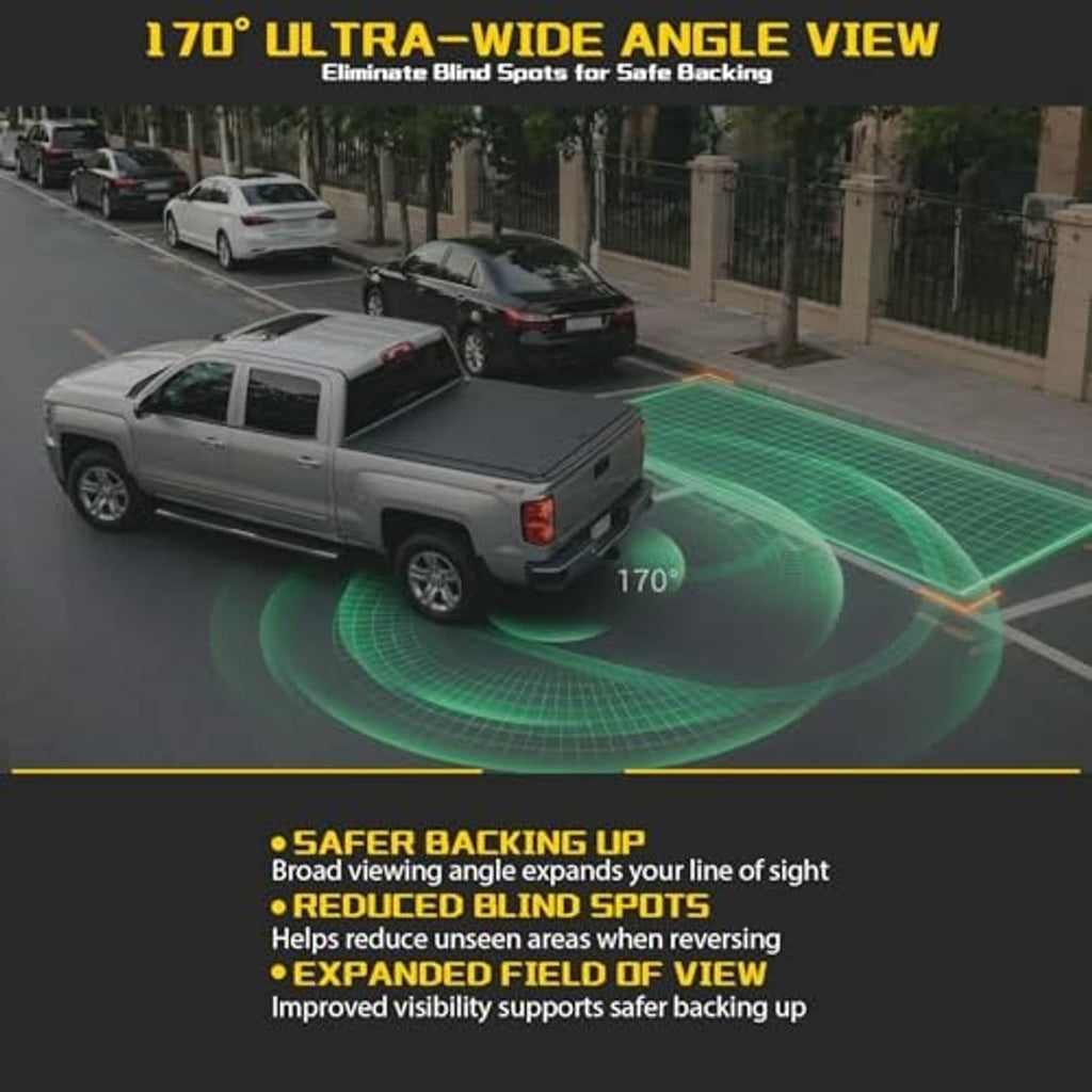Rear view backup camera cable with small lens housing and mounting bracket