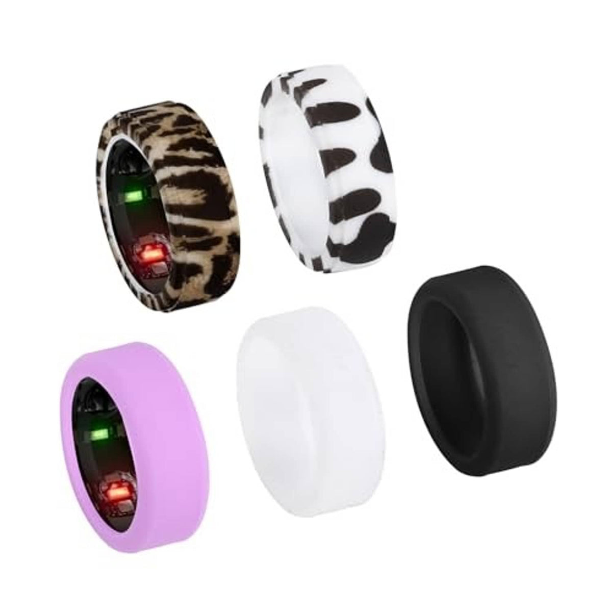 Five ring covers set: leopard, zebra, purple, white, and black