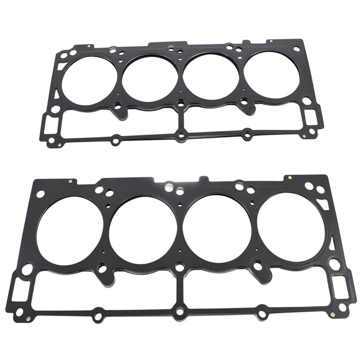 Black engine head gasket pair with round cylinder openings