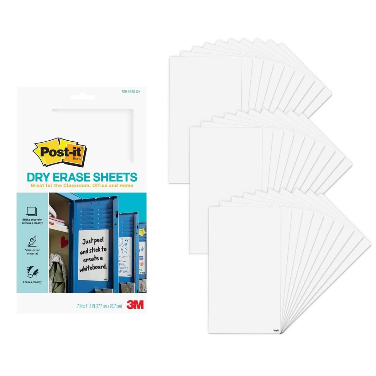Dry erase sheets, white, bundled stack of rectangular writing pads