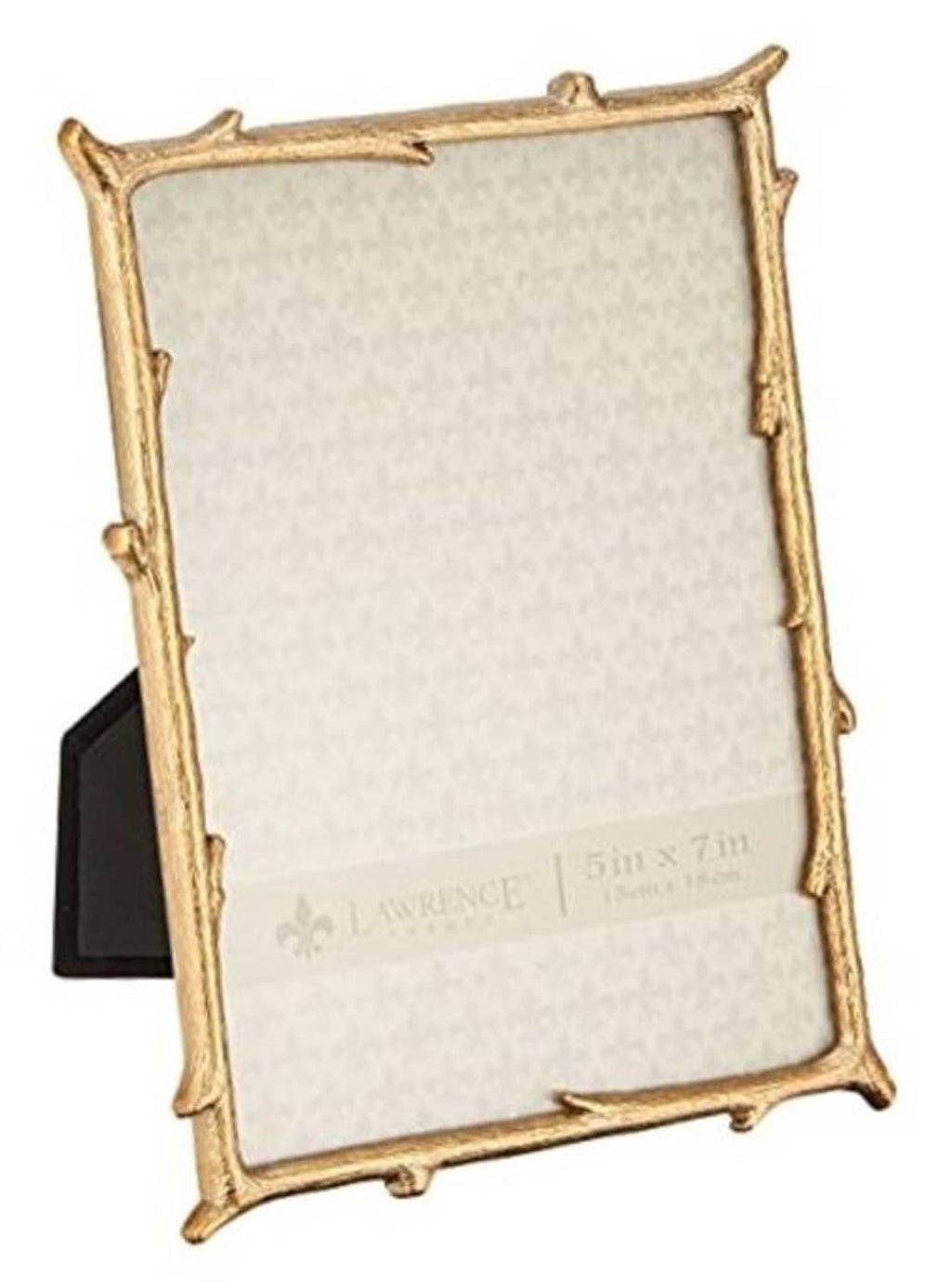 Gold metal picture frame with branch-style corners and light cream 5x7 mat
