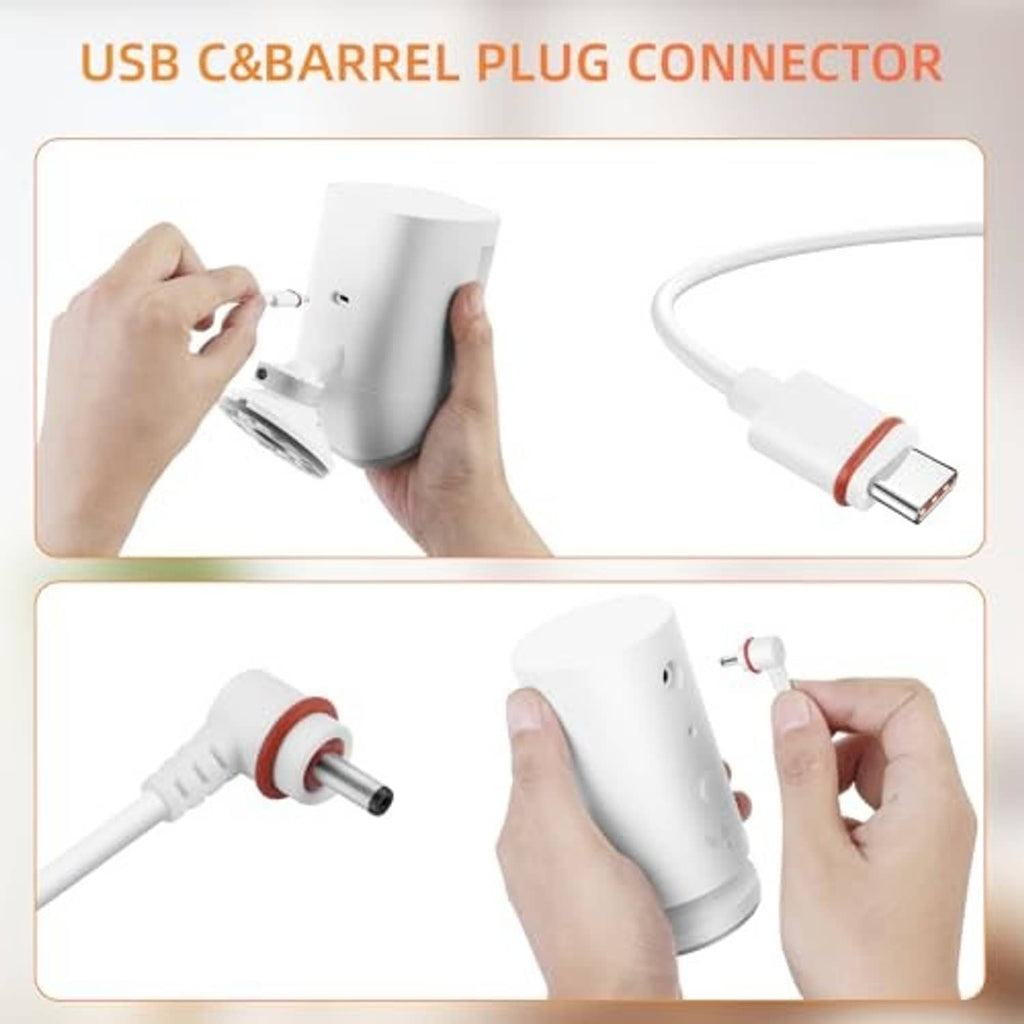 Solar panel charger cable with USB-C and barrel plug connectors, white