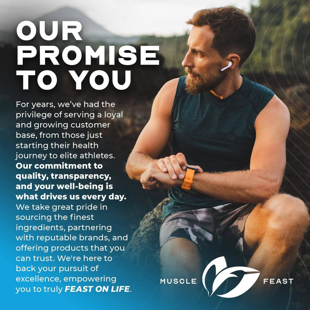 Creatine monohydrate powder brand promise banner with Muscle Feast logo and Creapure mark