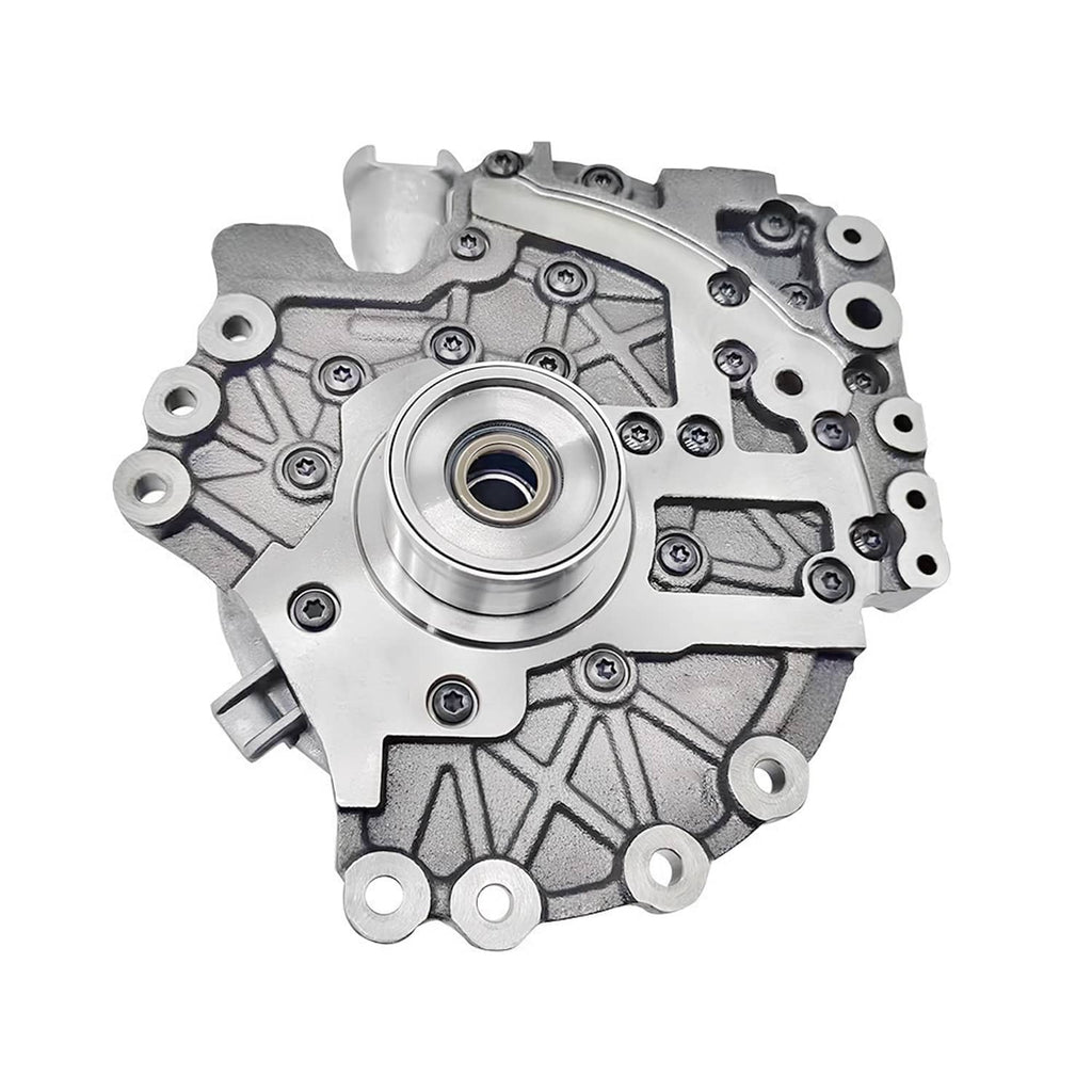 Transmission pump assembly with circular port and bolt holes, top view