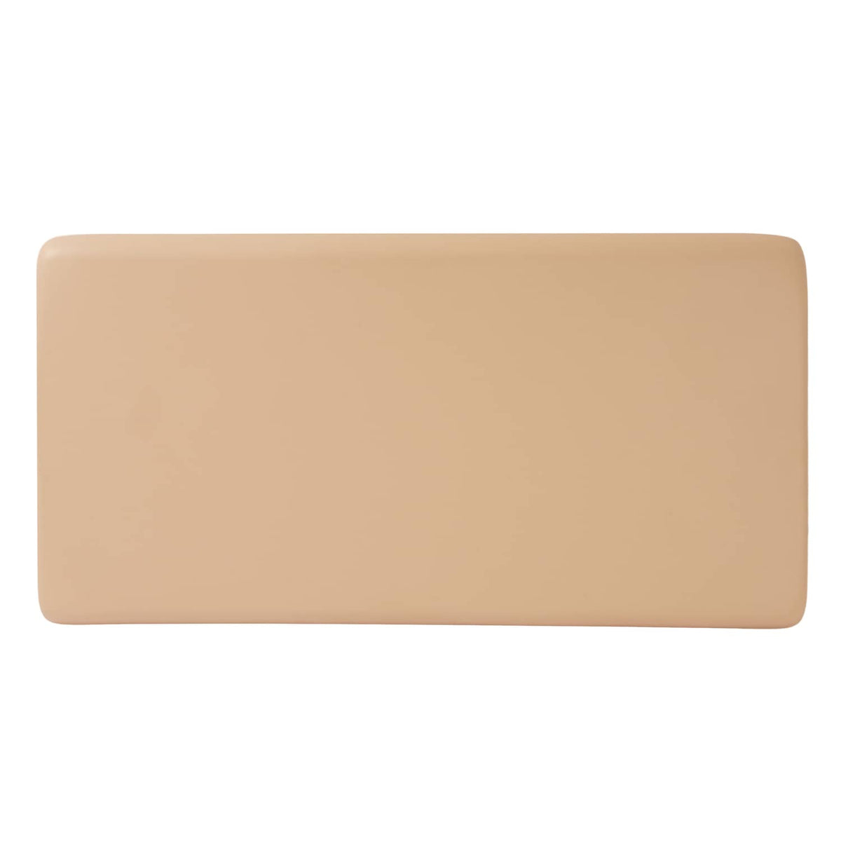 Tan seat bottom cushion with smooth padded surface and rounded corners