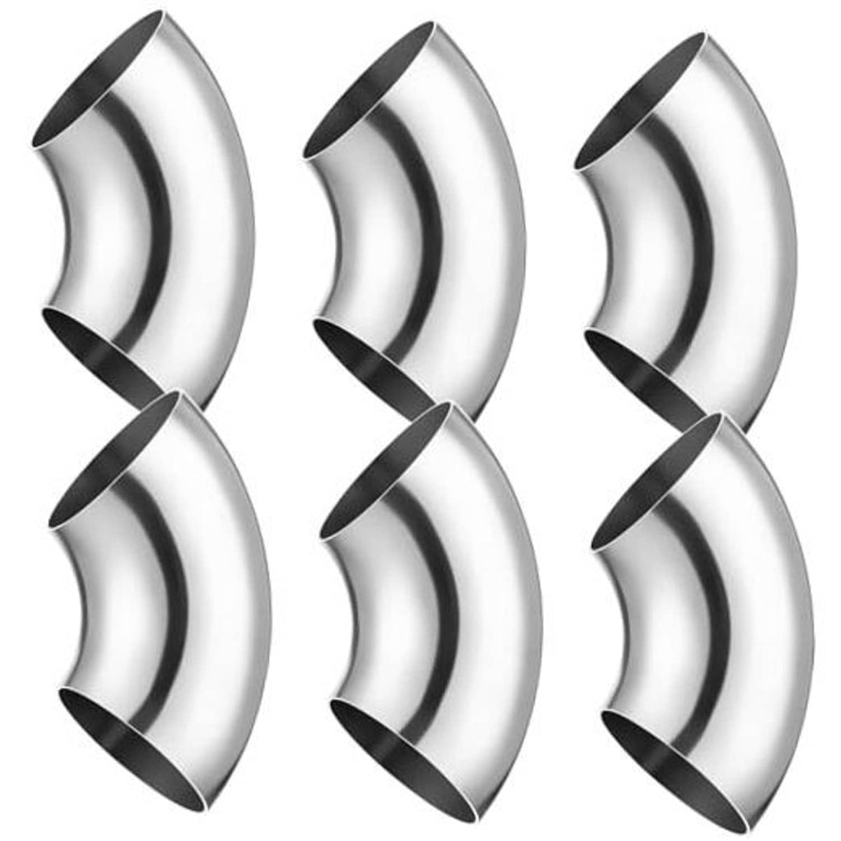 90° stainless steel mandrel bend elbow set, polished finish, 4 in pipe ends