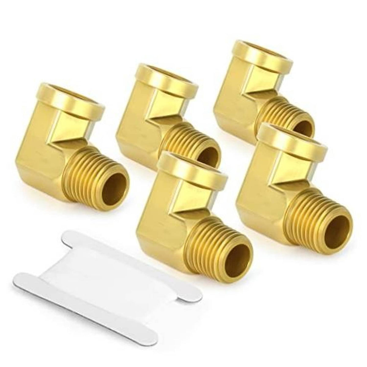 Brass 90-degree street elbow pipe fittings with threaded ends, 5-pack