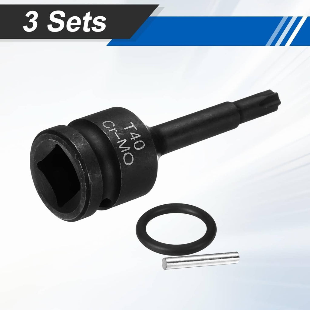 T40 Torx socket bit set with O-ring and pin, black Cr-Mo steel, 1/2-inch drive
