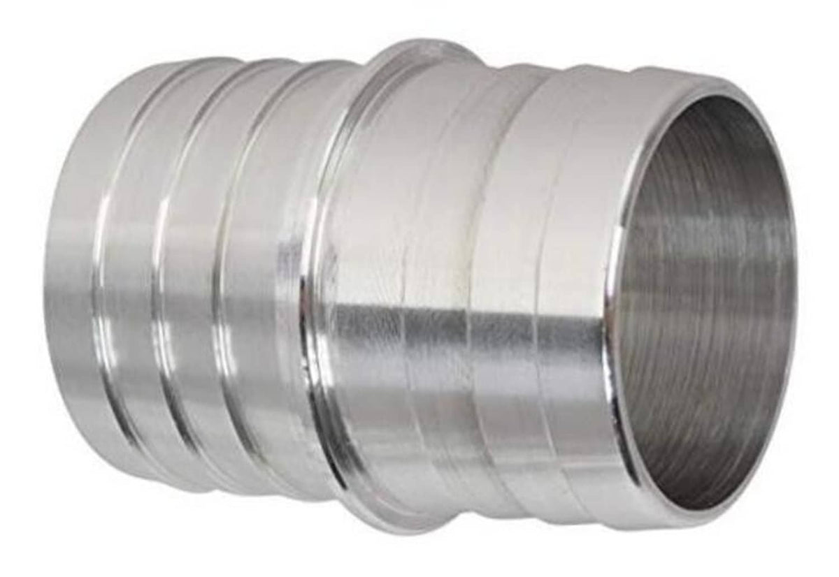 Stainless metal hose barb splice coupler, 1-1/2 in connector, silver finish