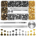 Leather rivet set with brass, gold, black, and silver rivets plus metal setting tool