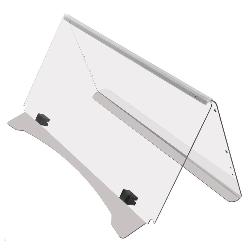 Clear folding golf cart windscreen with gray frame and mounting tabs, shown at an angle