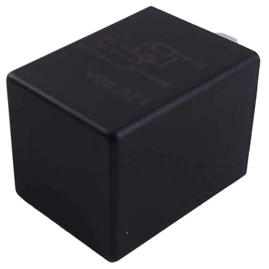 Black cube time delay relay, smooth top housing with printed markings