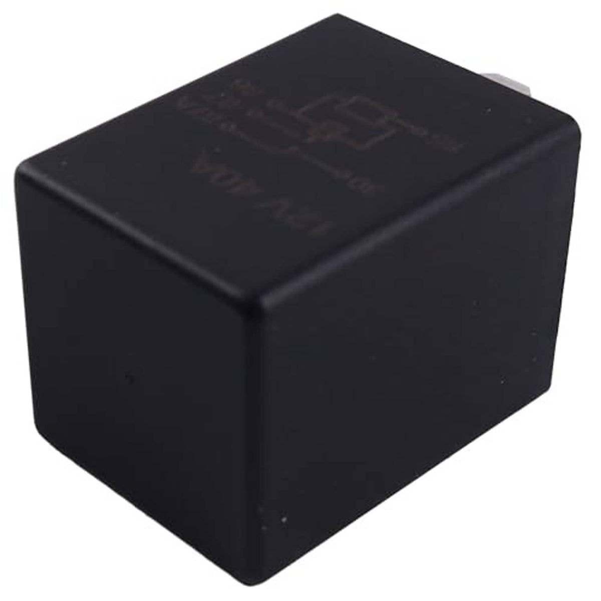 Black cube time delay relay, smooth top housing with printed markings