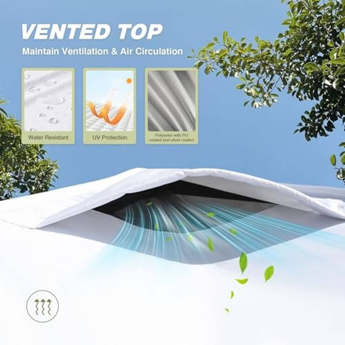 White vented canopy top fabric with visible airflow opening underneath