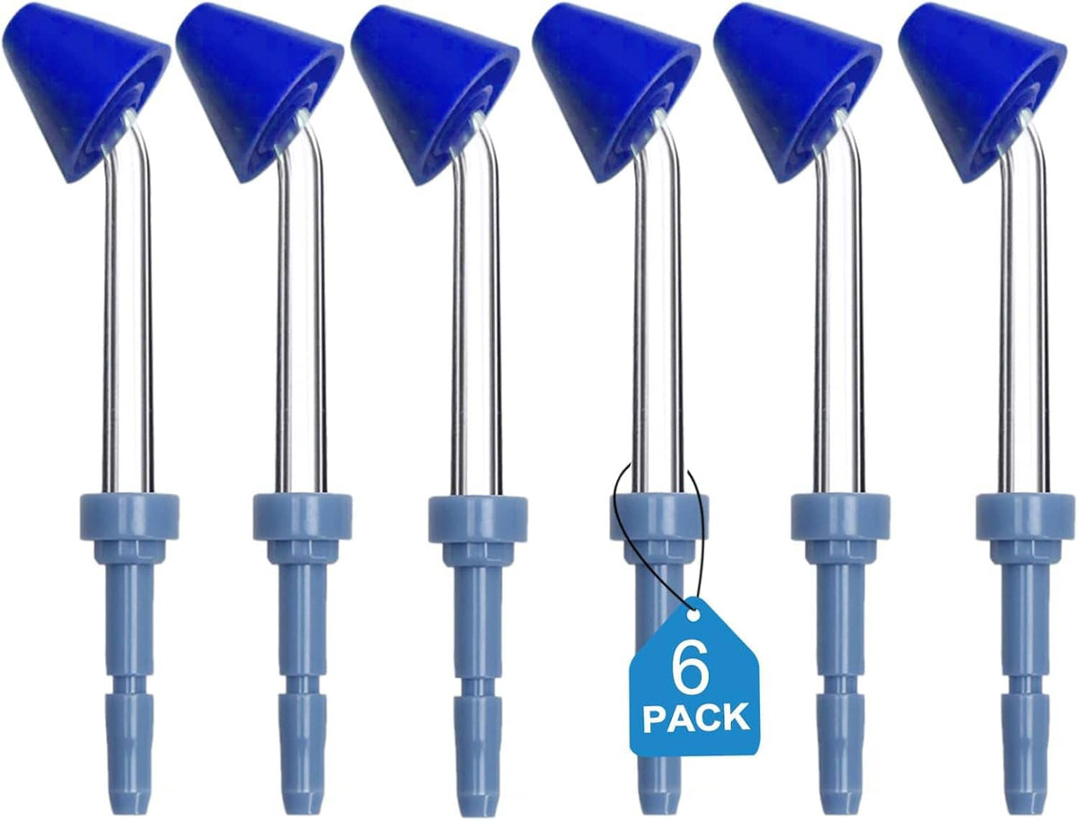 Replacement nasal rinse tips, 6-pack with blue angled nozzles and stainless stems
